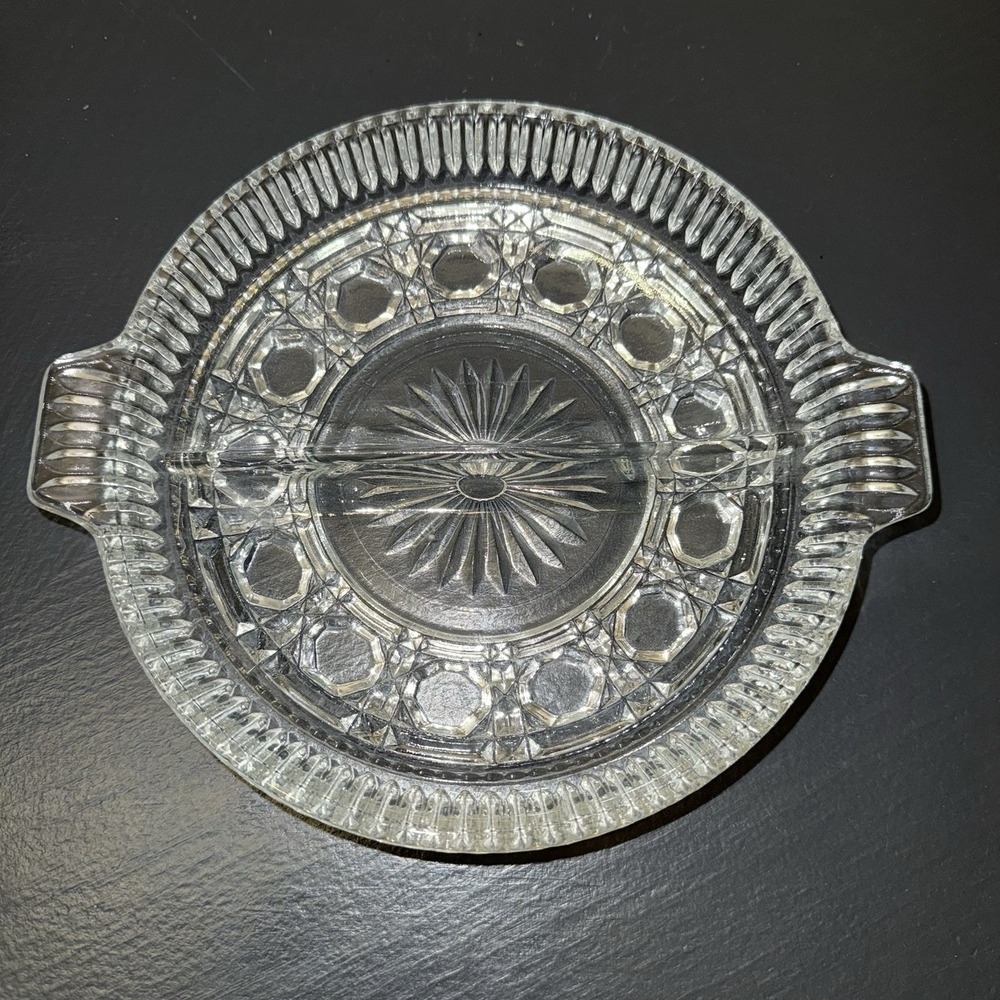 Federal Glass Windsor Button &‎ Cane Divided Relish Dish Vintage 1970's